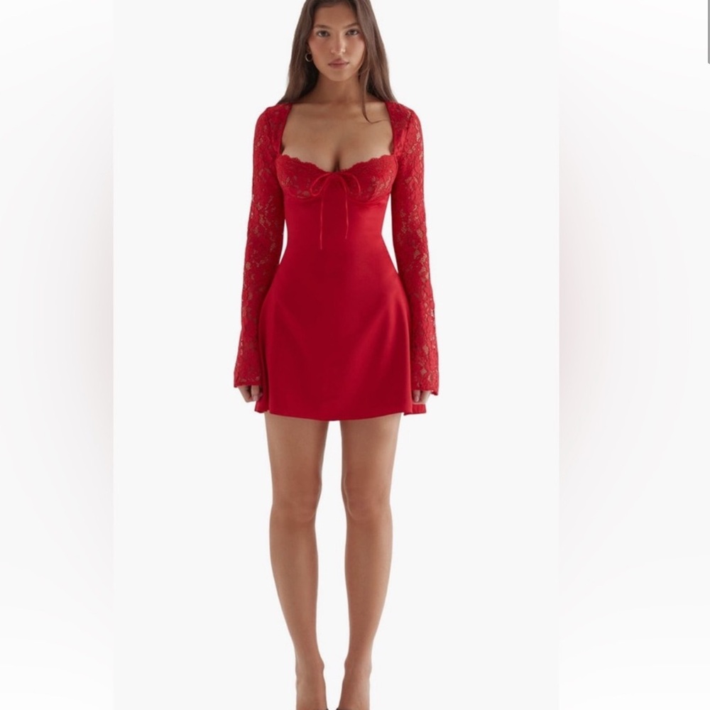 House of CB Jennica Red rose satin Dress - Picture 2 of 3